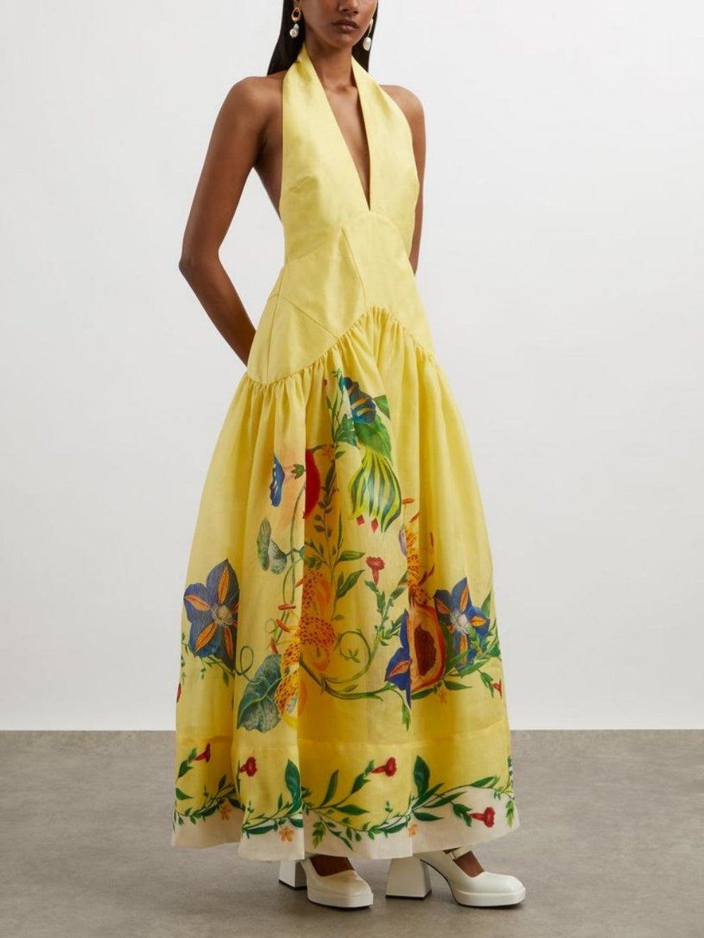 Halter neck patchwork print dress