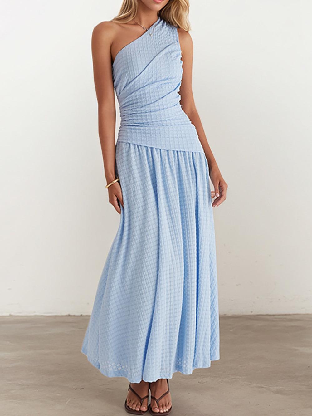 Textured sleeveless one shoulder dress