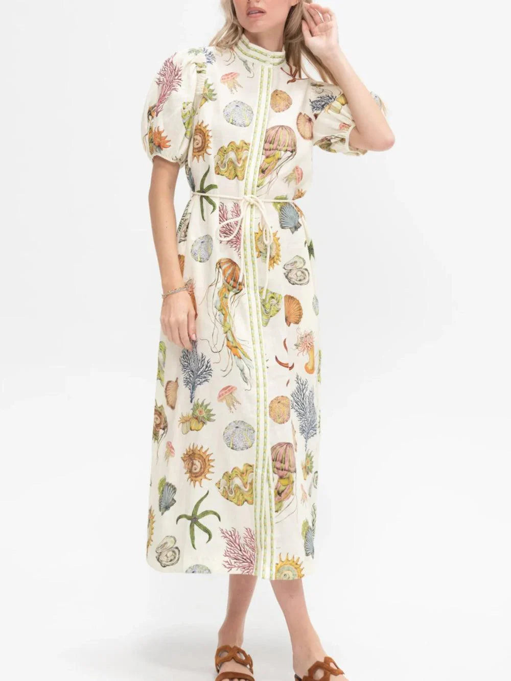 Multicolor V-knit Long Button-front Shirt Dress