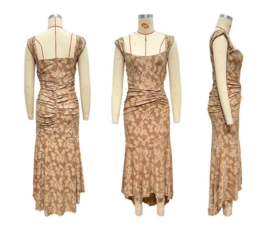 Brown Pink bell floral maxi dress