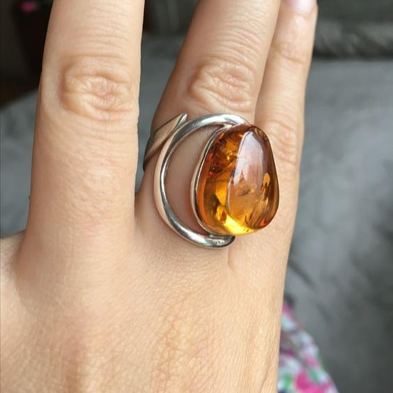 Vintage Orange Glass Silver Ring