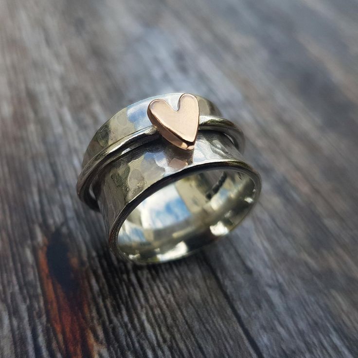 Gold Heart Fine Silver Ring