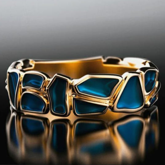 Vintage Blue Inlaid Stones Gold Ring