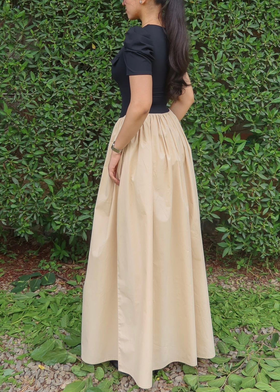 Women's Black Short Sleeved Shirt One-piece Maxi Dress