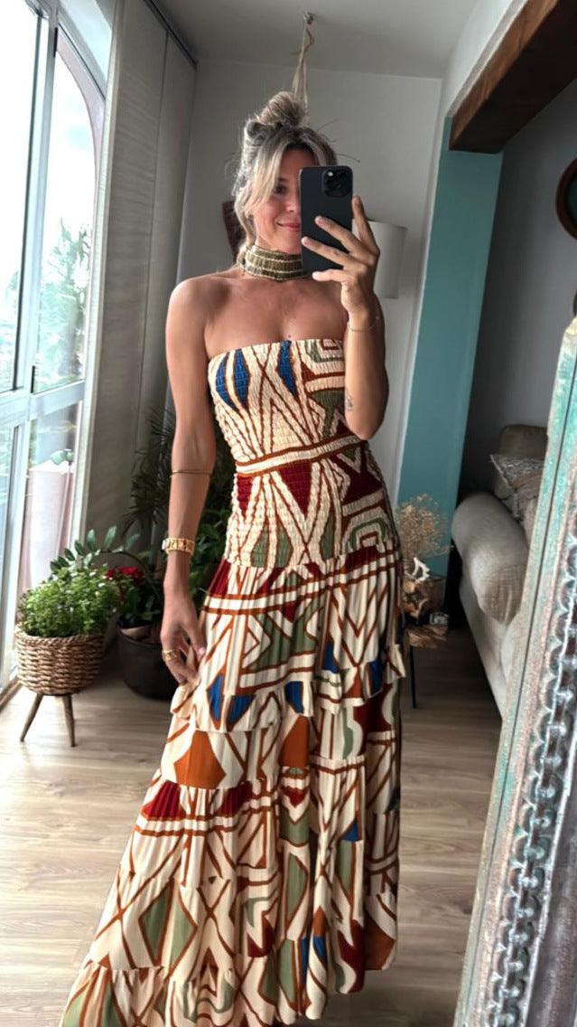 Retro Bohemian Printed Tube Dress