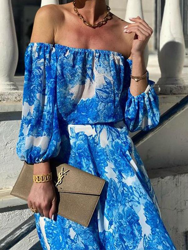 Printed one-shoulder beach dress bohemian Maxi Dress