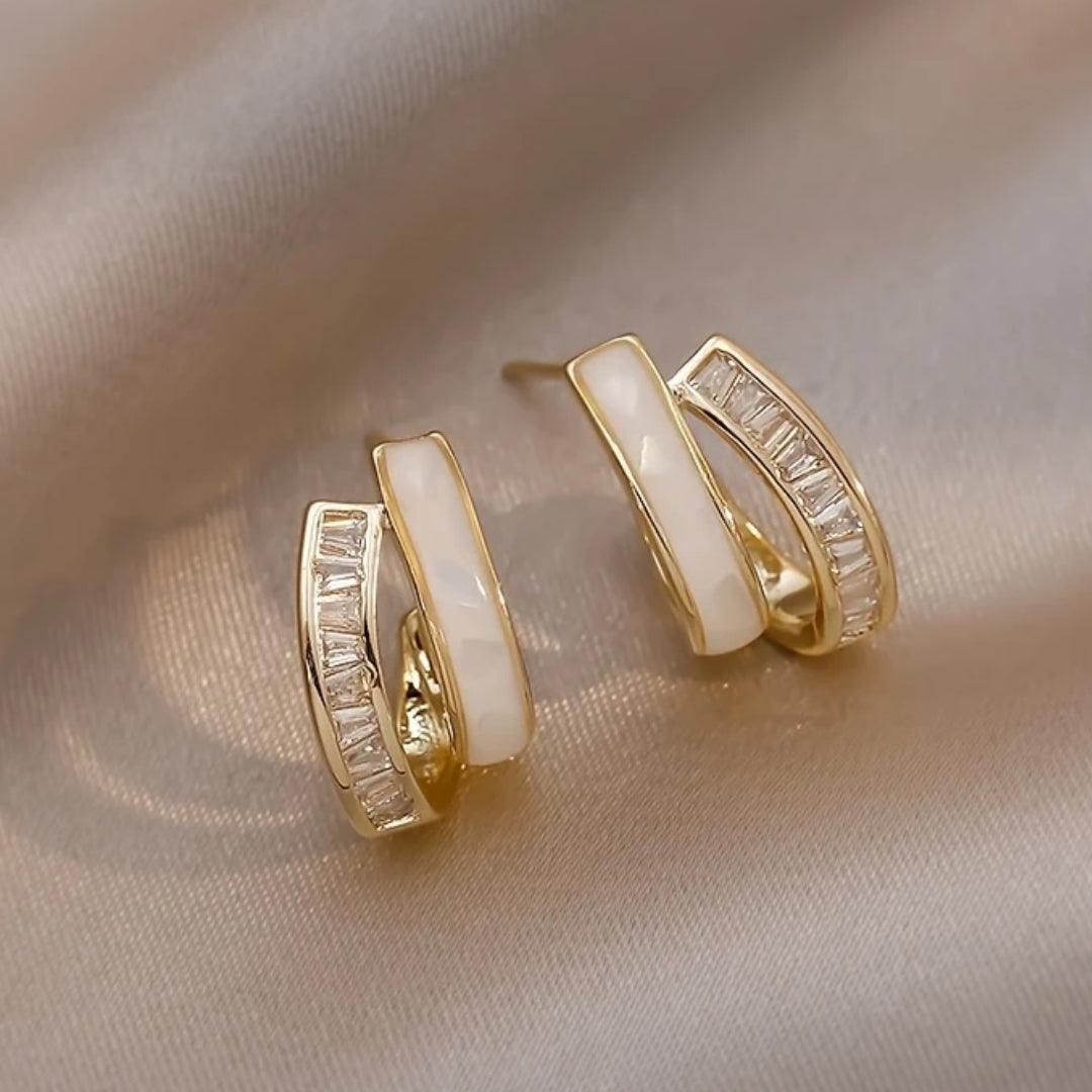 White Enamel Gold Earrings