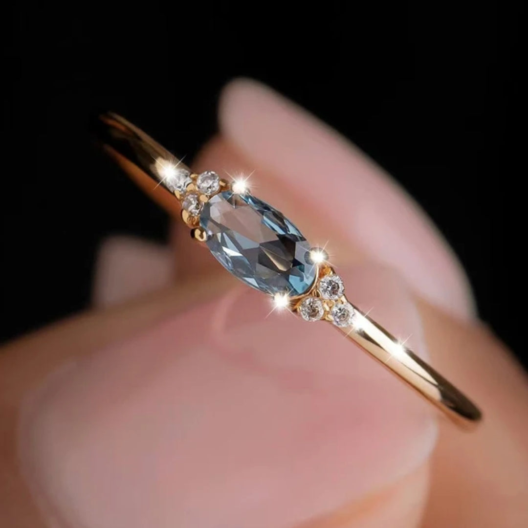 Fine Blue Crystal Gold Ring
