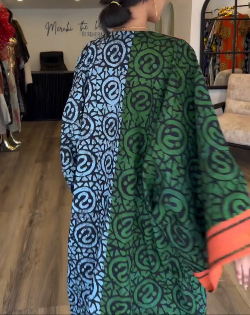 Color Block Print V Neck Tunic Maxi Dress