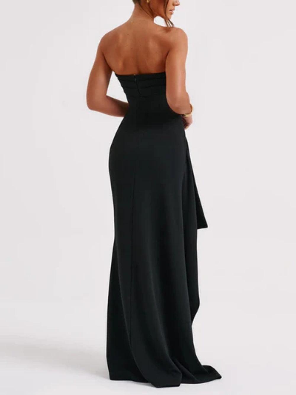 Strapless slit maxi dress