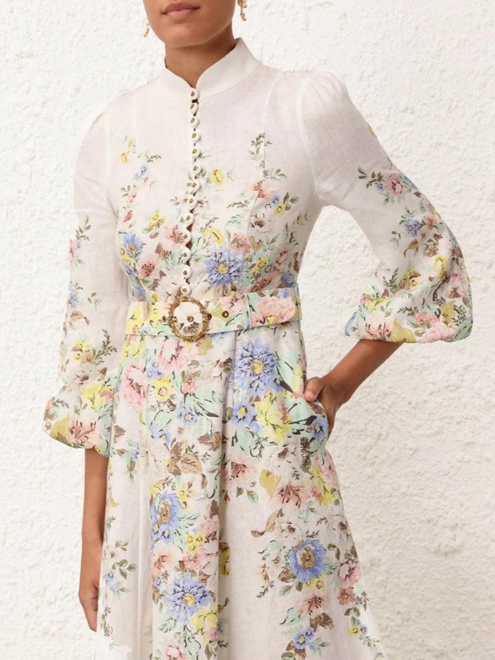 Printed Button Midi Dress