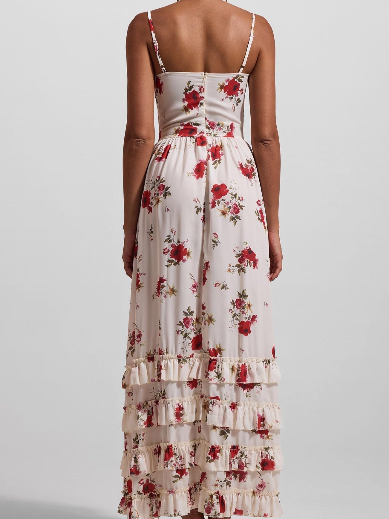 Floral Frill Split Maxi Dress