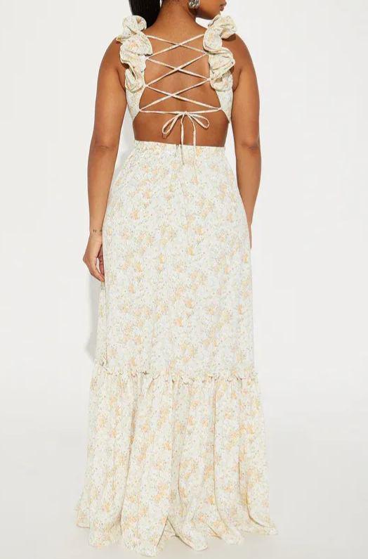 3D Flower Decorated Tie-Back Maxi Dress