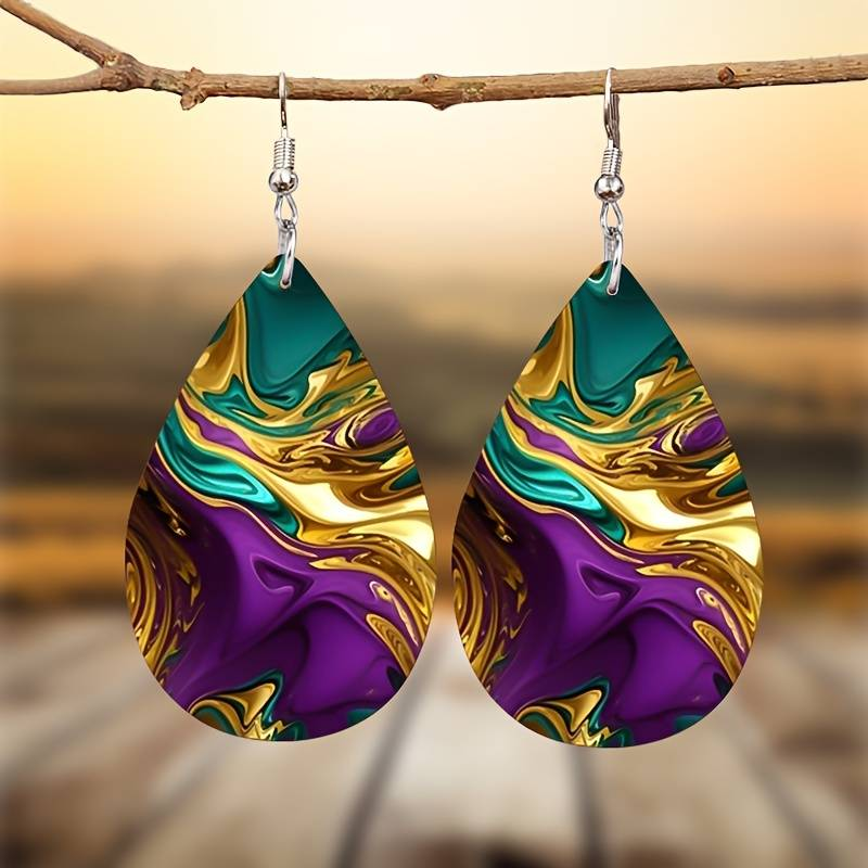 Vintage Purple Gold & Green Drop Earrings