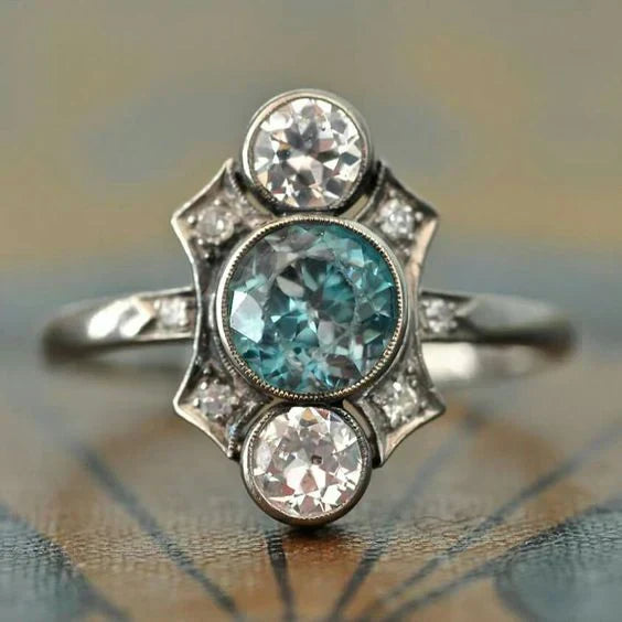 Vintage Blue Crystalline Silver Ring