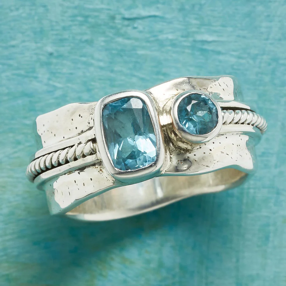 Vintage Blue Crystalline Silver Ring