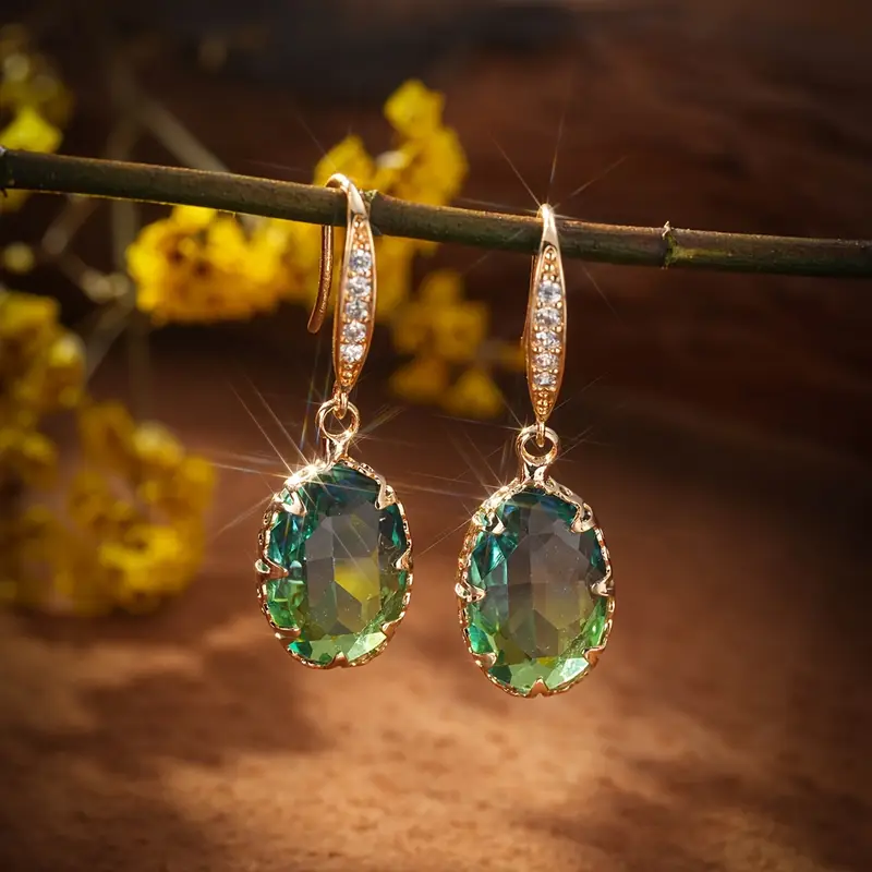 Olive Glass Rounded Gold Earrings