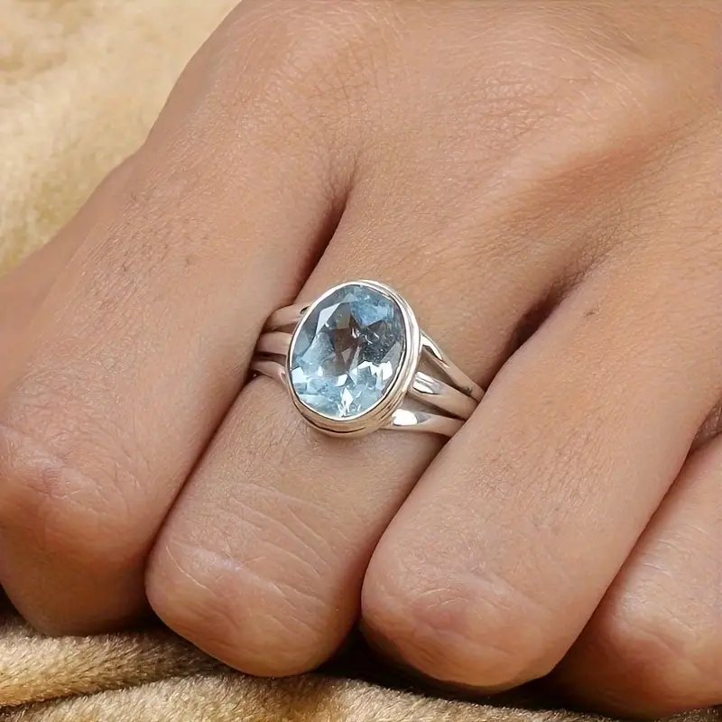Blue Stone Silver Layered Ring