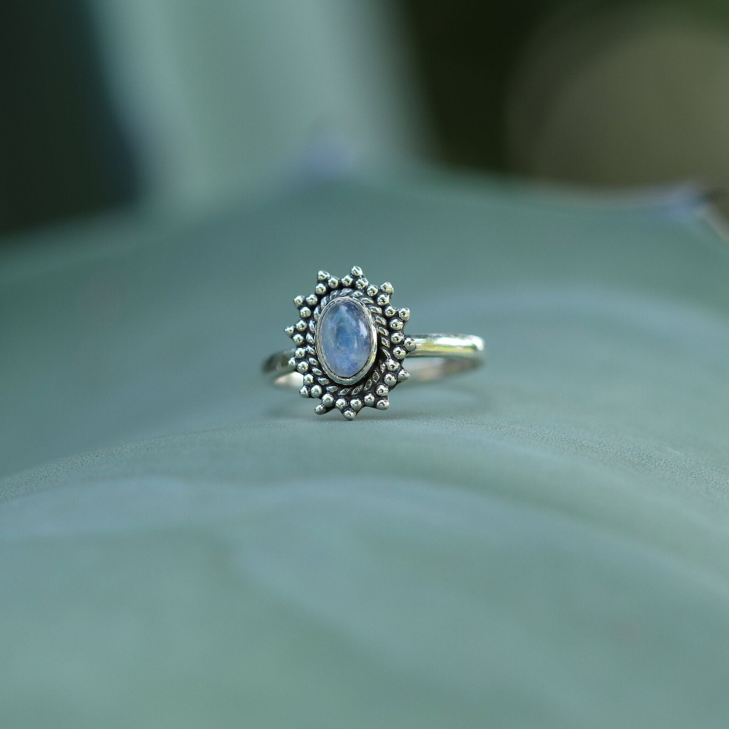 Blue Stone Thin Silver Ring
