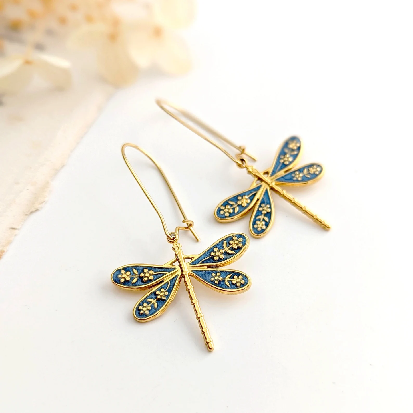 Dragonfly Enamel Gold Earrings