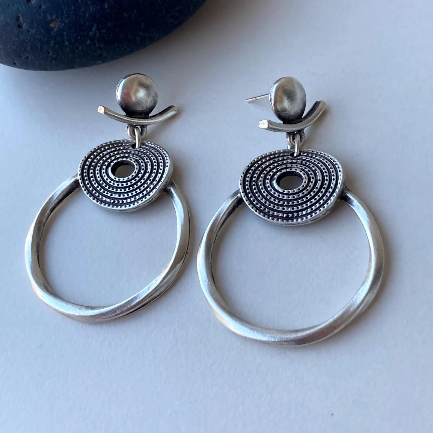Hoop Silver Beads Earrings
