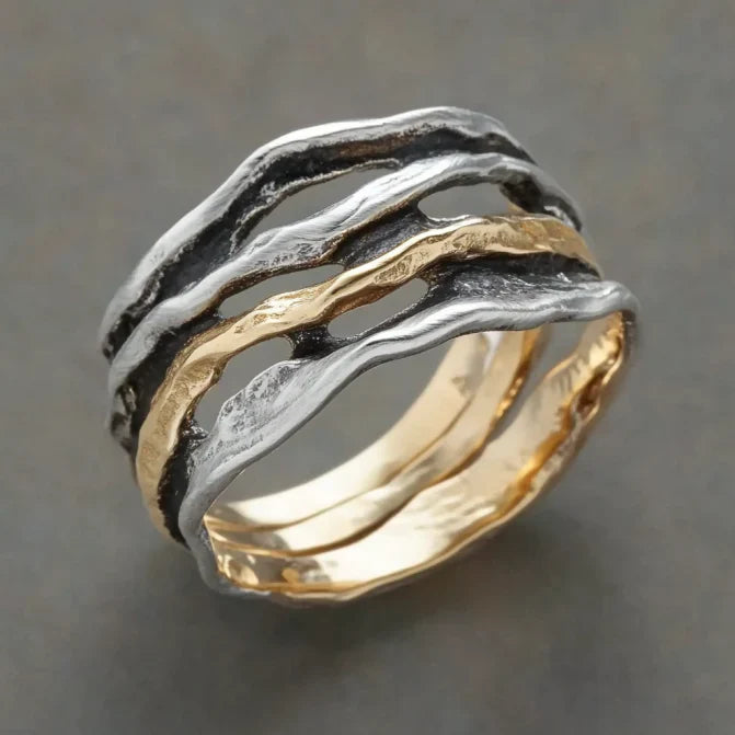 Vintage Layered Gold & Silver Forged Ring
