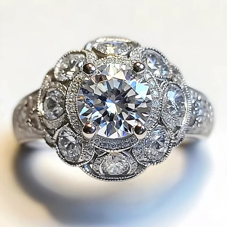 Vintage Rounded Mandala Zirconia Silver Ring