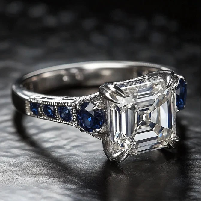 Vintage White & Blue Zirconia Silver Ring