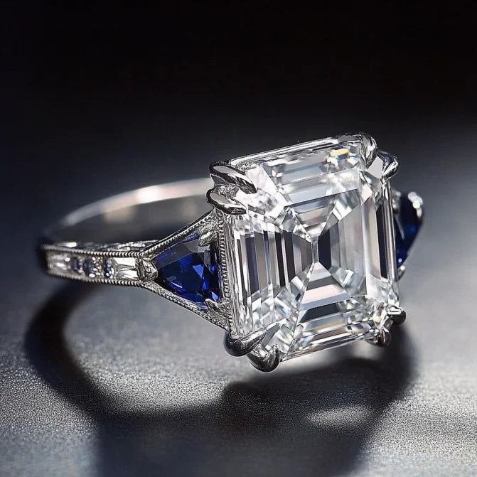 Vintage White & Blue Crystal Silver Ring