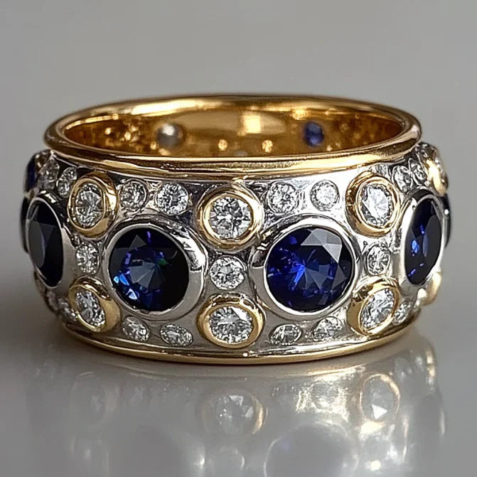 Vintage Blue & White Zirconia Gold & Silver Ring