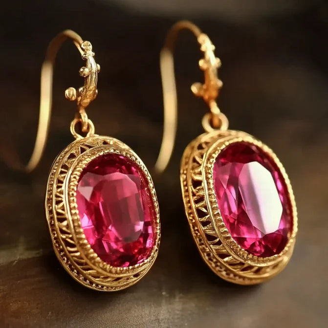 Vintage Garnet Glass Gold Earrings