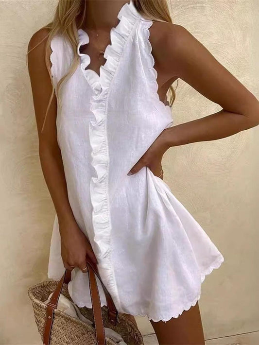 Cotton and Linen Ruffled Mini Dress