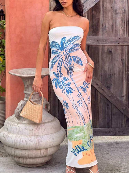 Strapless printed resort dress