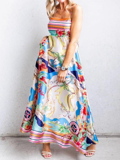 Printed painted holiday style suspender dress