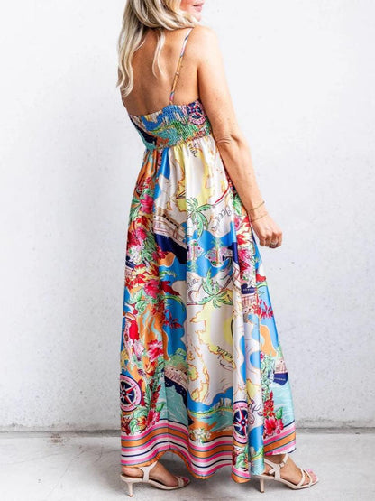 Printed painted holiday style suspender dress