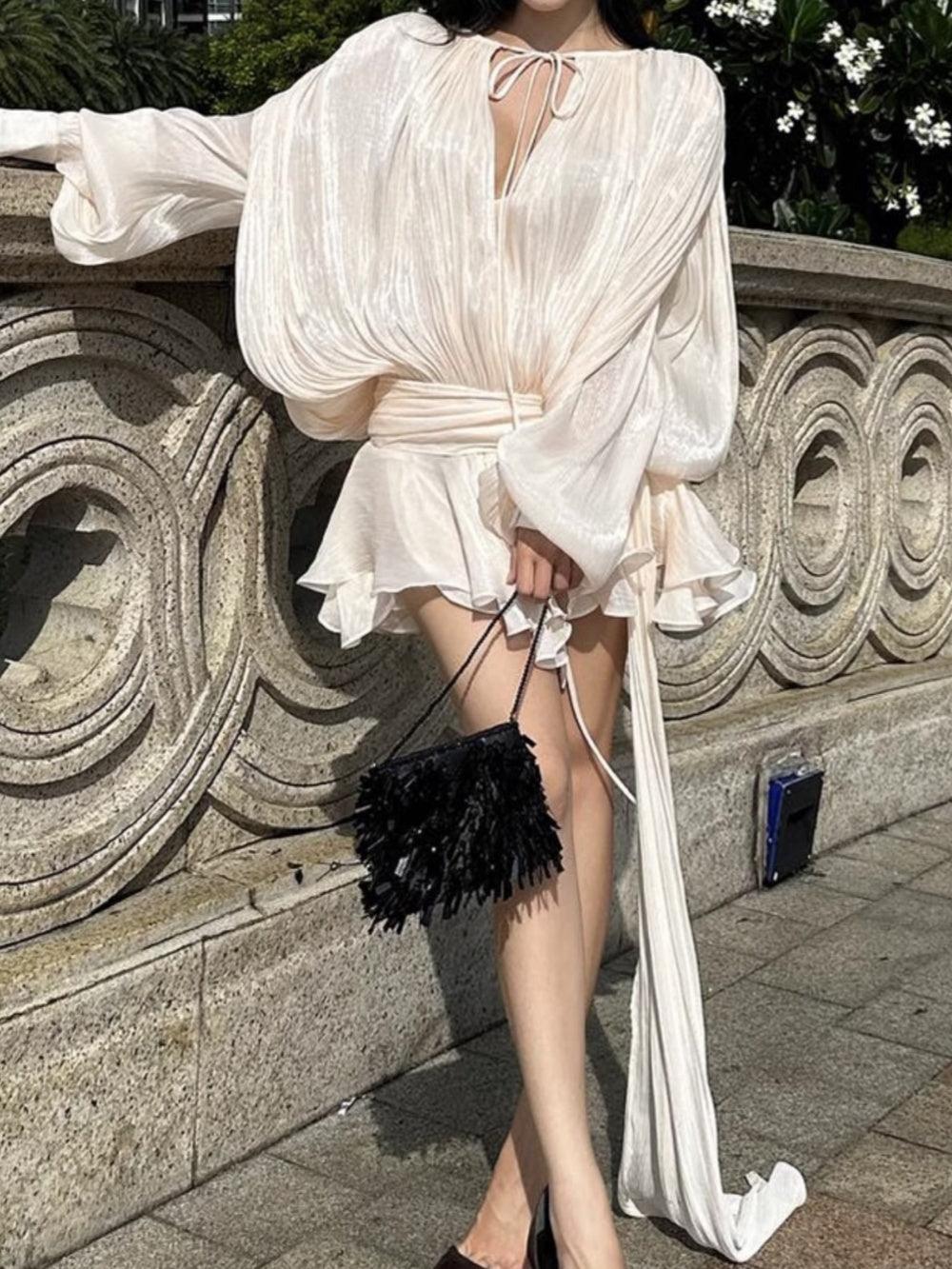 Full Pleated Ruffle Mini Dress