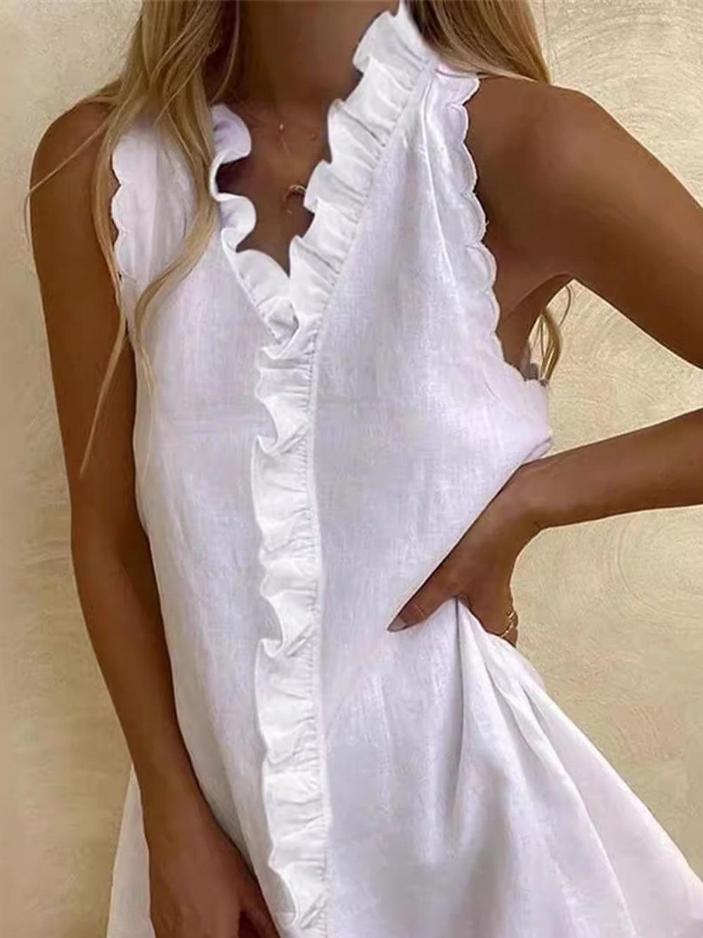 Cotton and Linen Ruffled Mini Dress