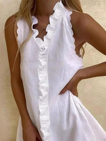 Cotton and Linen Ruffled Mini Dress