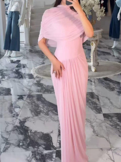 Cape-style pleated wrap maxi dress