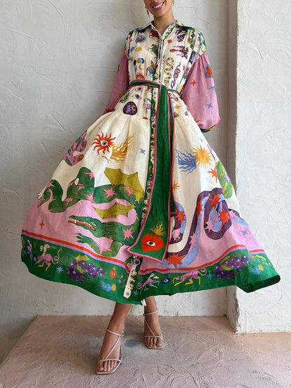 Pleated Long Sleeve Loose Dress