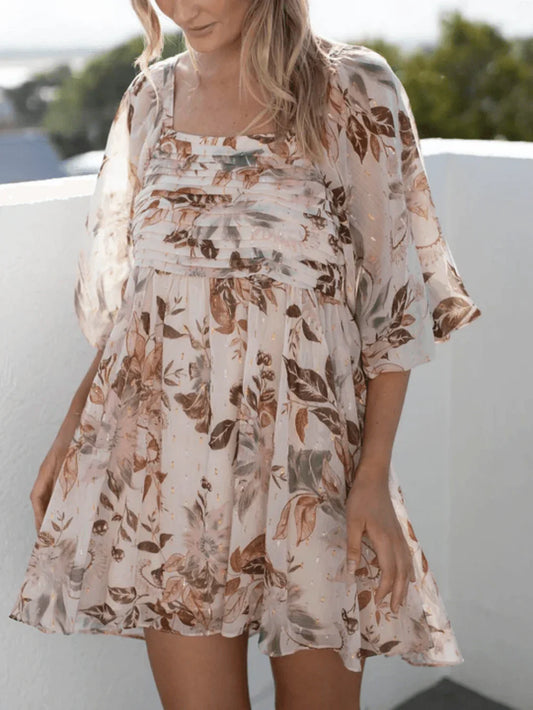 Square Neck Sleeve Mini Dress