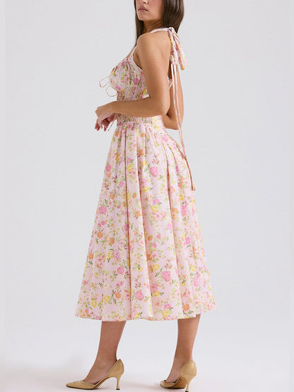 Romantic Floral Corset Midi Dress