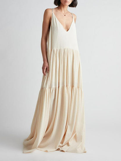 Summer Vacation Deep V-Neckline Strappy Maxi Dress