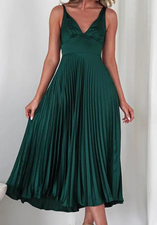 Pleated backless mid-length dress