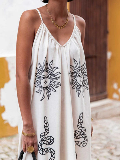 Sling Printed Holiday Loose Plus Size Dress