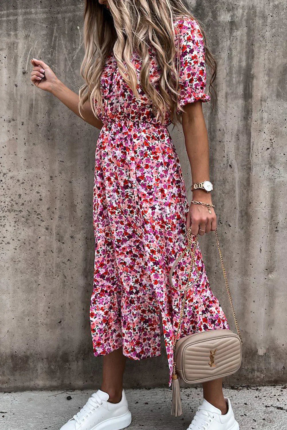 Rosea Floral Maxi Dress with V-Neckline