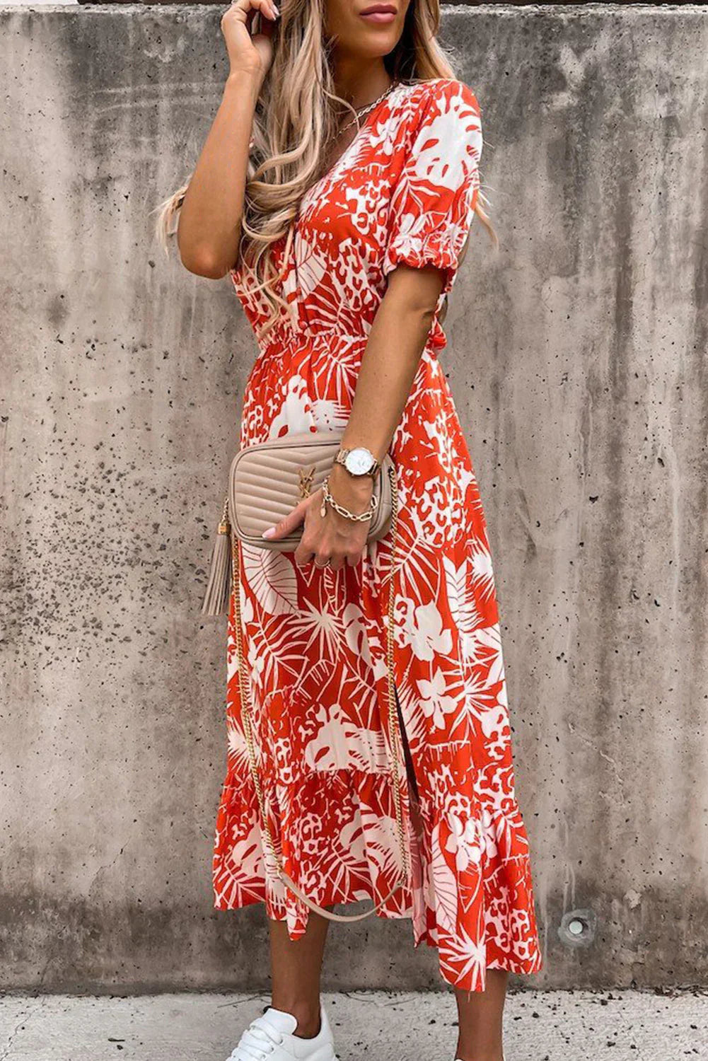 Rosea Floral Maxi Dress with V-Neckline