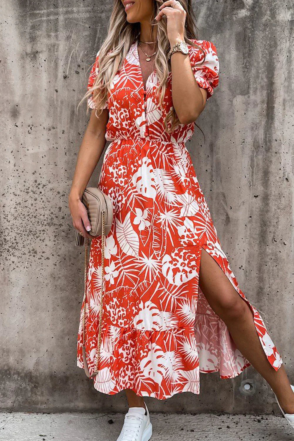 Rosea Floral Maxi Dress with V-Neckline