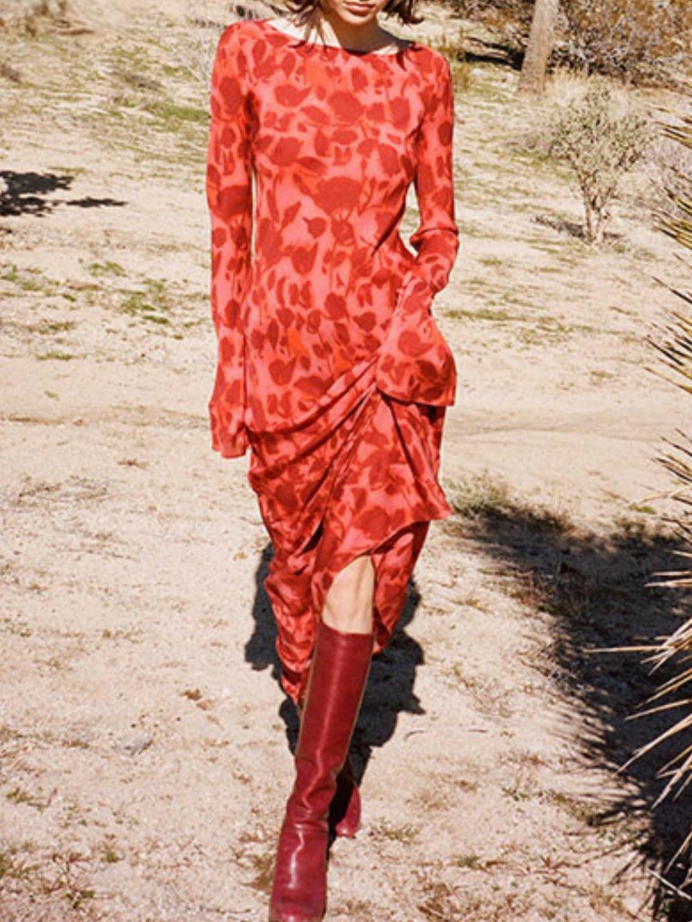 Moroccan Rose Fitted Long Sleeve Maxi Dress