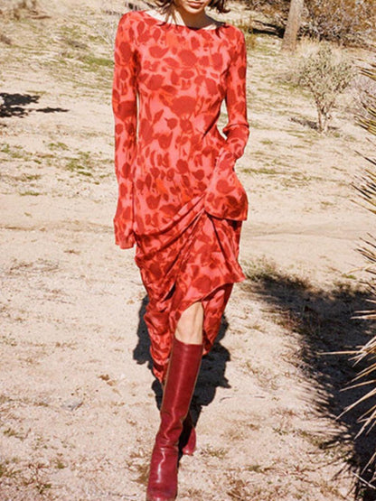 Moroccan Rose Fitted Long Sleeve Maxi Dress